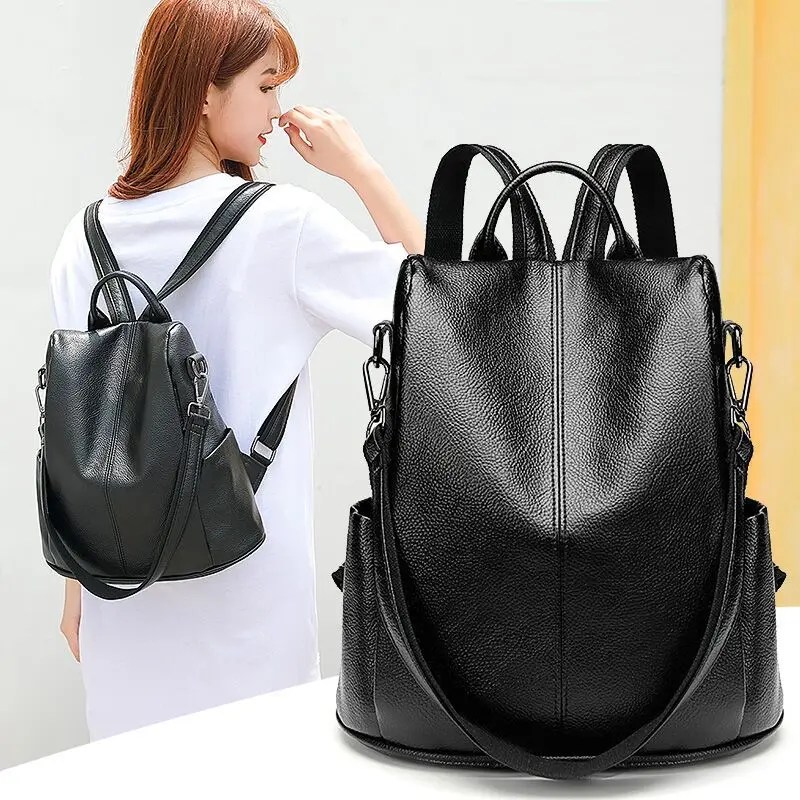

2019 Genuine Leather Women Backpack for Teenager Girl Large Capacity Multifunction School Backpack Sheepskin Travel mochila C989