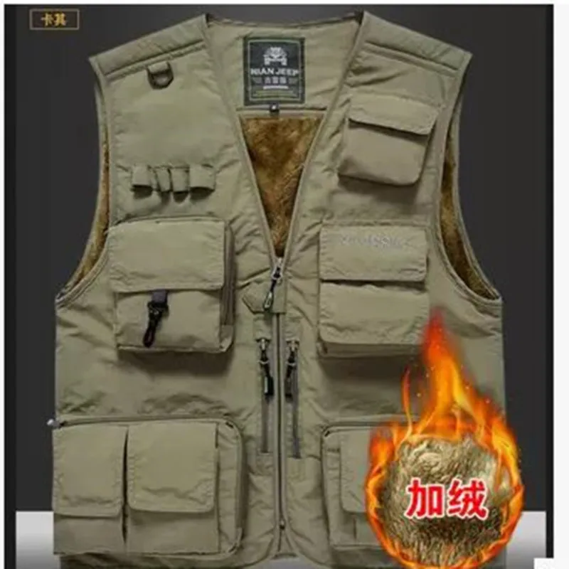 2018 sleeveless winter jacket men JEEP vest detachable leisure Many pocket Add wool photography loose director coat | Мужская одежда