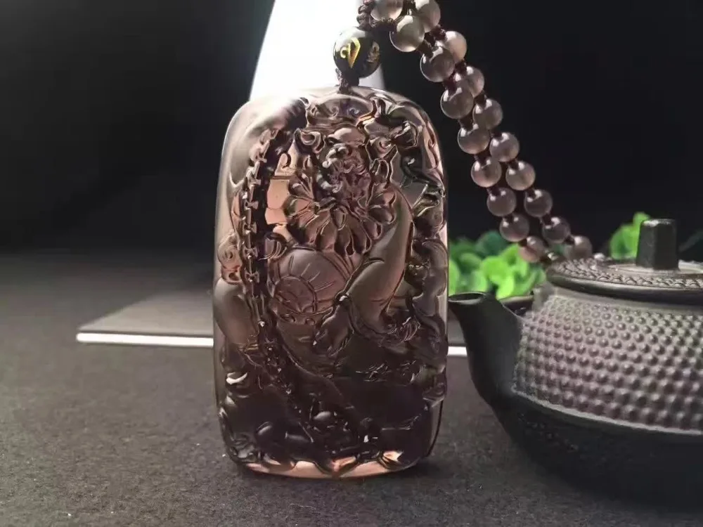Black Ice Obsidian Carving Catch Ghost of God Buddha Lucky Amulet Pendant Healing Reiki Women Men Bead Chain Necklace Crystal | Украшения и