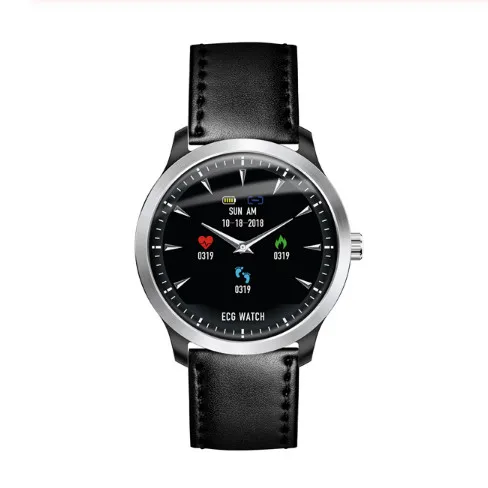 Black Leather LYKRY N58 Смарт часы для мужчин и женщин ЭКГ PPG Smartwatch кровяное давление монитор сердечного ритма ЭКГ часы для Android IOS reloj inteligente - Цвет: Black Leather