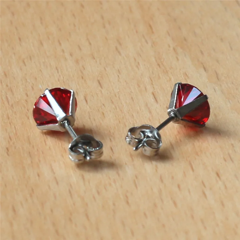 316 L Stainless Steel Stud Earrings  No Fade Allergy Free With 7mm Red Zircon Classical Jewelry For Men And Women images - 6