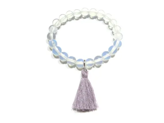 Opalite кисточкой браслет Йога ювелирные изделия кисточкой наручные мала Медитация Мала духовного успокаивающее буддийский Zen подарок на день рождения