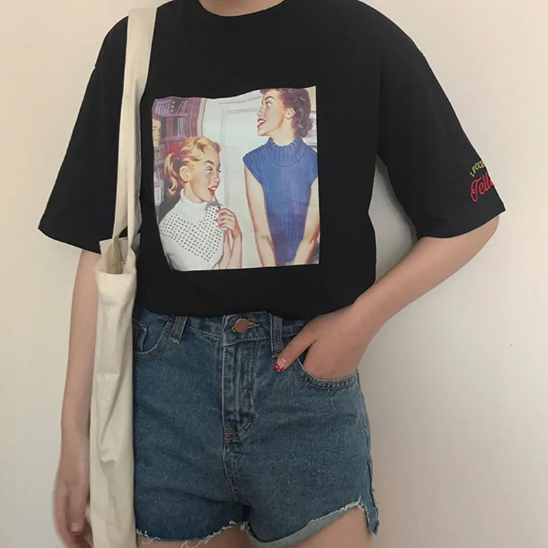 Harajuku Графические футболки для женщин Kawaii летние топы Футболка Tumblr корейский Ulzzang