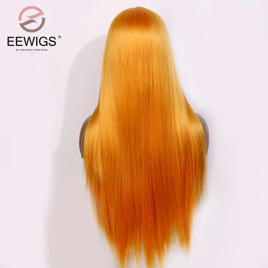 EEWIGS длинный прямой парик спереди бесклеевой оранжевый синтетический
