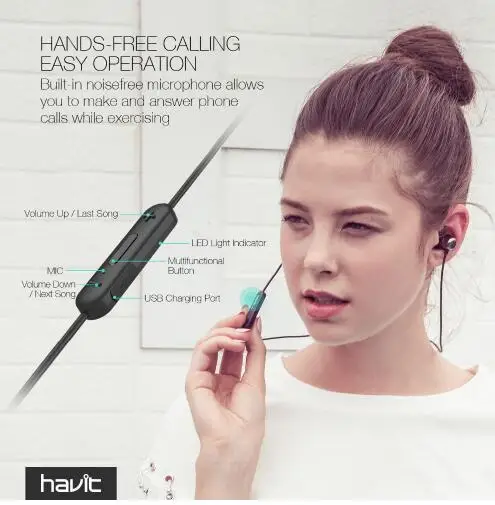 HAVIT i39 Bluetooth V4.2 Наушники Беспроводные спортивные Ephones водонепроницаемые стерео с