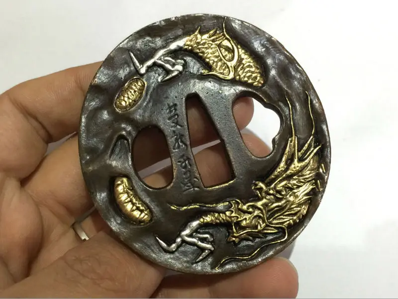 Японская катана медная Цуба WAKIZASHI аксессуары для мечей W/Dragon/Tiger Design