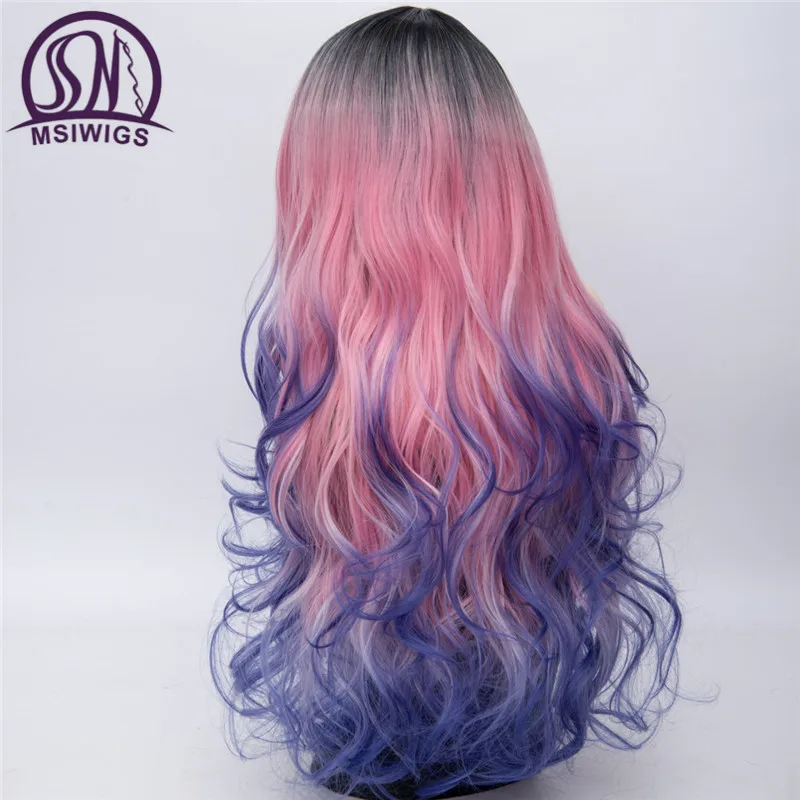 MSI Wigs длинные косы косплей парики для женщин Радужный Омбре плетение синтетический волнистый парик натуральный Фиолетовый Синий Розовый волос