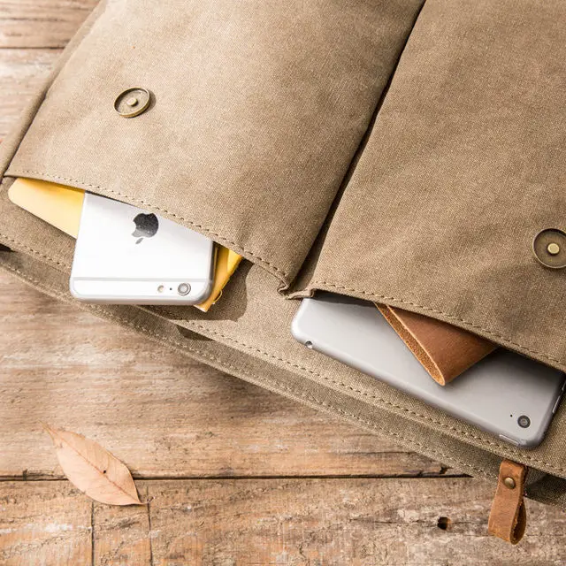 Vintage Leather + Canvas men briefcase Business bag Portfolio men office bag male canvas briefcase attache case document tote