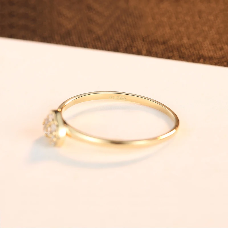 Pure 14K Gold Ring Vintage Star CZ Women Rings Wedding Engagement Fine Jewelry Yellow Gold Bague