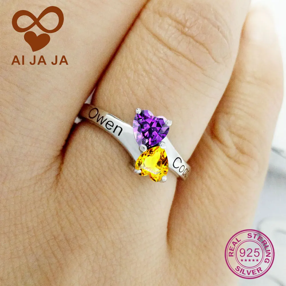 Кольцо-обещание AIJAJA из стерлингового серебра 925 с персонализированным бесконечным символом любви, двумя сердцами и гравировкой имени, в подарочной коробке бесплатно.