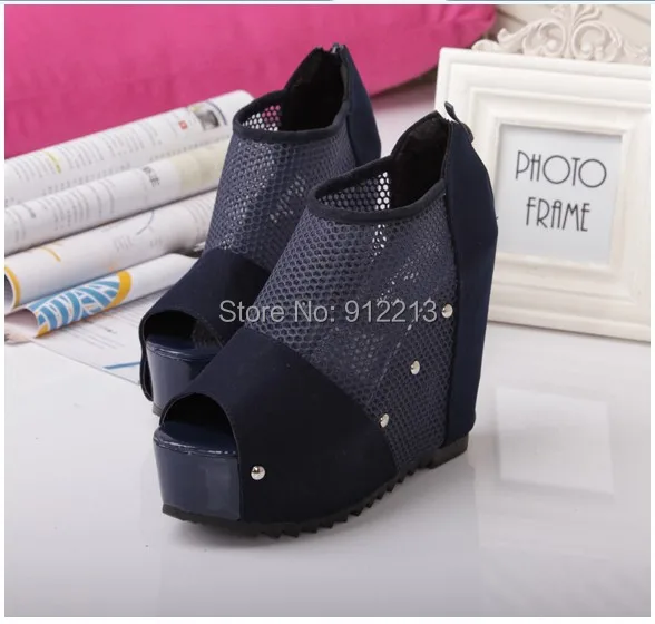 ujty3 2014 summer new flat Roman sandals fish head high-heeled shoes thick crust slope with waterproof mesh | Обувь