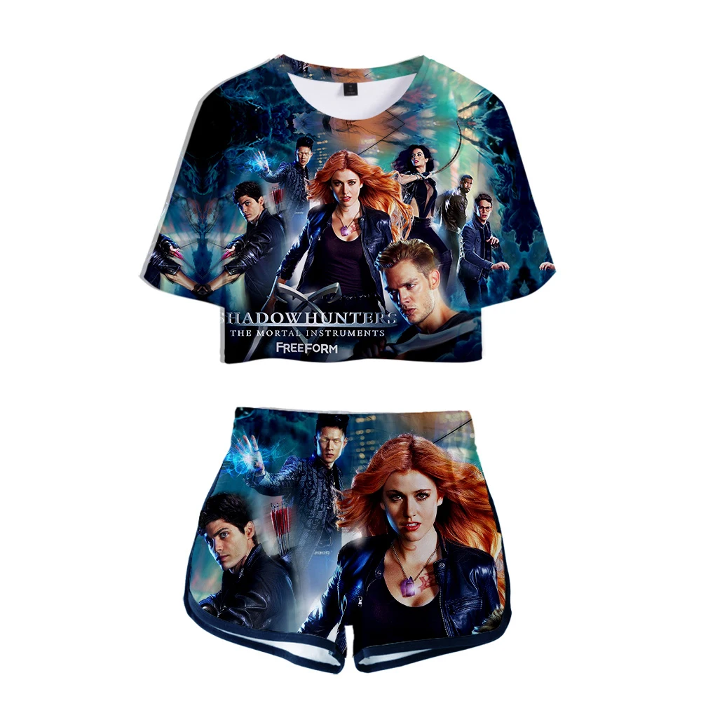 Женский комплект из двух предметов с 3D принтом Shadowhunters модный летний укороченный