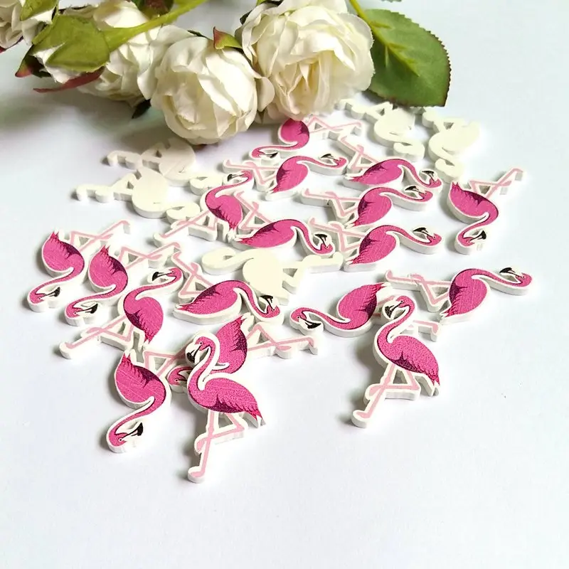 50 шт. деревянные пуговицы для рукоделия без отверстий Мультяшные Фламинго