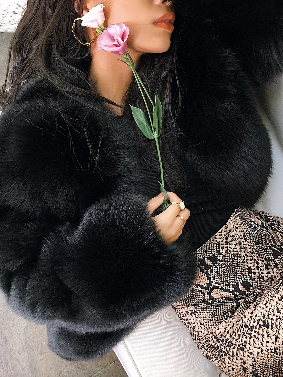 Maylofuer Real Black Fox Fur Coat Fashion Long Sleeves V-neck Genuine Women Warm Jacket Female Ladies Overcoat | Женская одежда