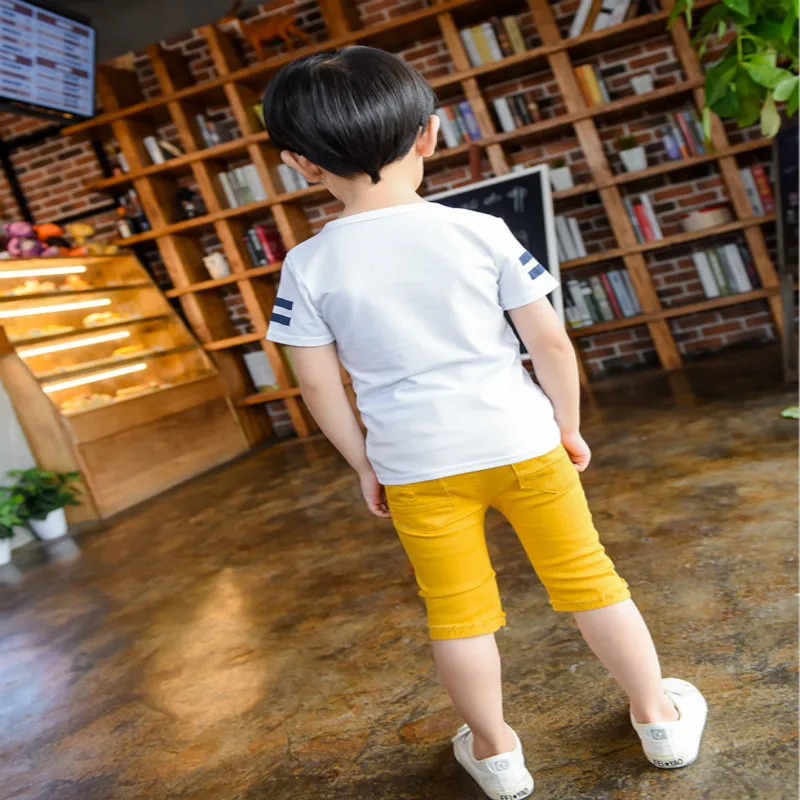 Лидер продаж 2018 Летний Новый Стиль детей Костюмы комплекты верх + шорты ремень = 3