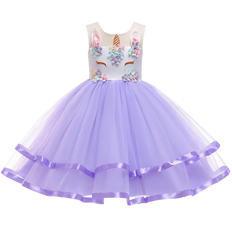 AiLe Rabbit 2019Unicorn Party Girls Dress Princess Children Kids Unicornio Girl Dresses Anniversaire Licorne Birthday | Детская одежда
