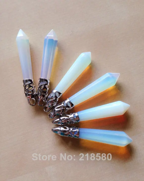 

H-PP34 Healing Crystal Pillar Charm Opal Point Pendulum Pendant for Necklace with Silver Bail 55mm