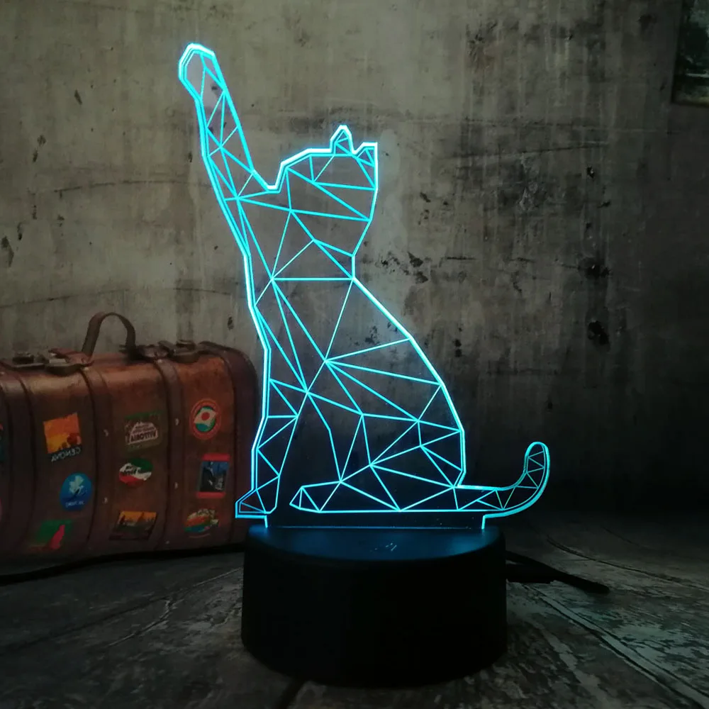 Amroe 3D светодиодный ночной Светильник Lampara Cat Animal 7 цветов флэш светильник