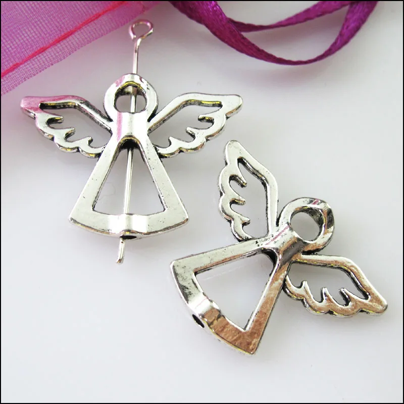 Модные серебряные тибетские Подвески с крыльями ангела 12 шт. рама бусины 22x29 мм |