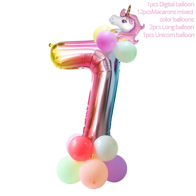 16pcs Balloon Set 7 Единорог с днем рождения баннер Радуга Единорог фольга номер шар колонна Дети День Рождения Вечеринка украшения детский душ украшения - Цвет: 16pcs Balloon Set 7