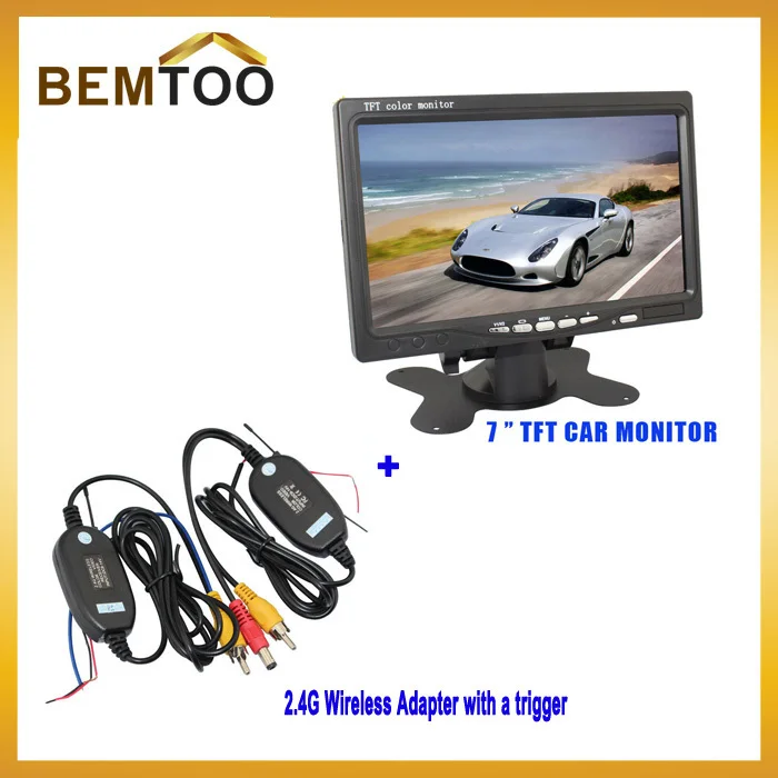 7&quot TFT LCD 2 Video Input Car Rear View Monitor With 2.4G Wireless transmitter and receiver Module adapter with trigger wire |