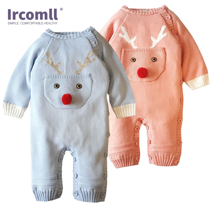 

Ircomll 2018 Thick Newest bebe Baby Rompers Cotton Cartoon Elk Beer Coralline Baby Boy Girl Clothes Infant Warm Matching outfits