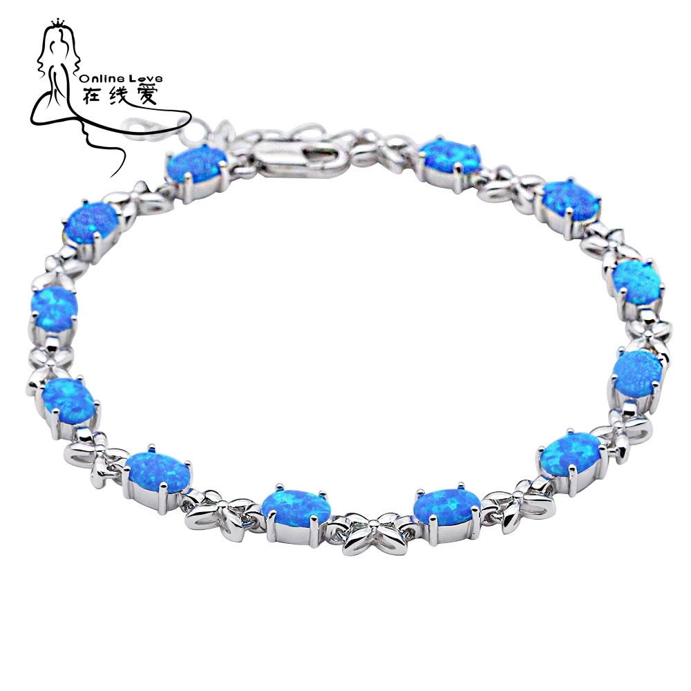 Женский серебряный браслет с овальным голубым огненным опалом|bracelets for|charm braceletcharm