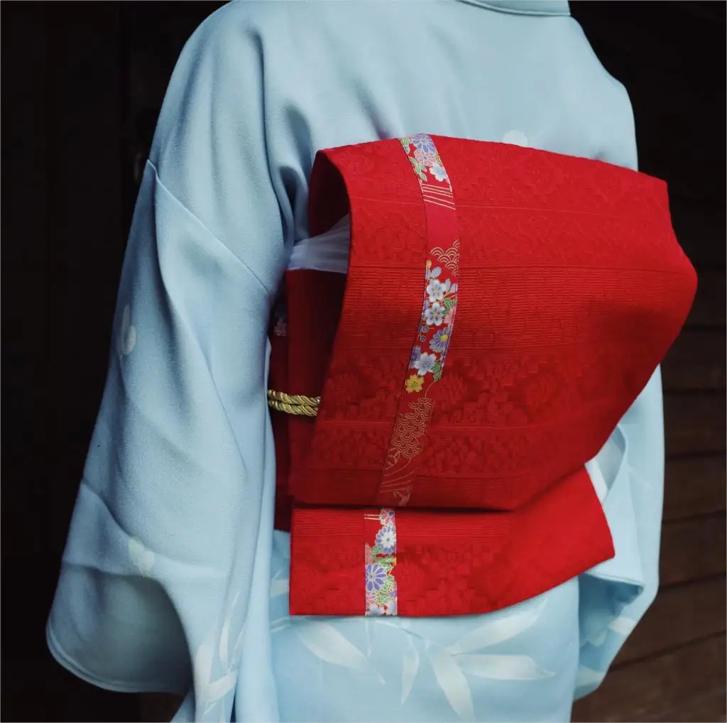 

Original Japanese style Kimono Accessories red belt floral print Waist Belt