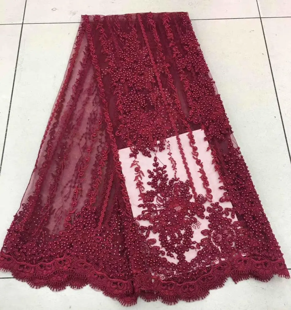 Удивительные Свадебные Кружева Красивые последние африканские тяжелая рука кружева сетки с бисером кружево ткани для вечерние платья GZ1018 серый - Цвет: As Picture