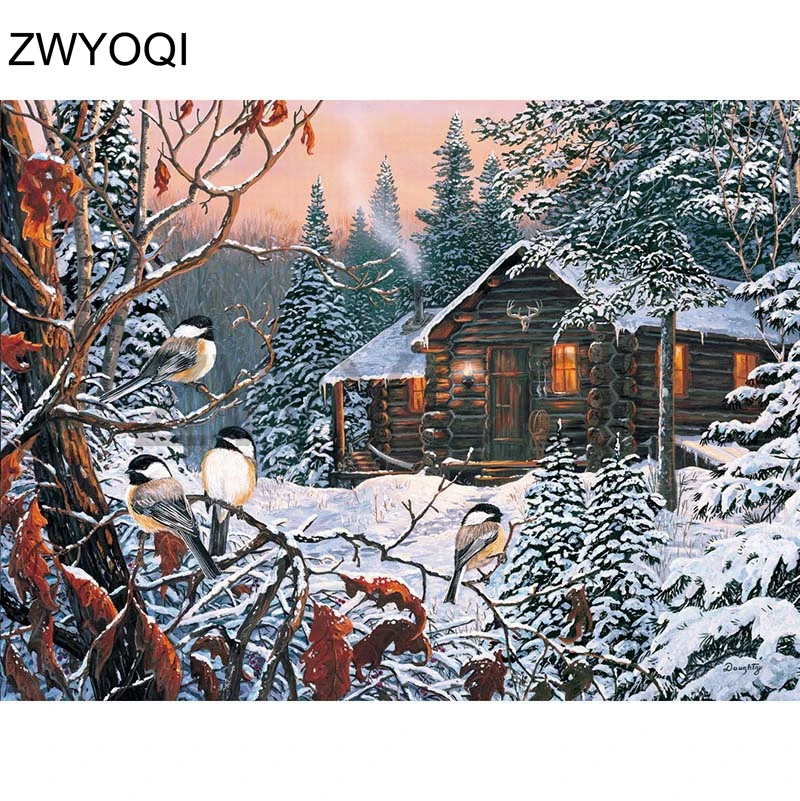 Full Round Diamond embroidery Snow scene bird DIY mosaic sonw Square painting Cross stitch | Дом и сад