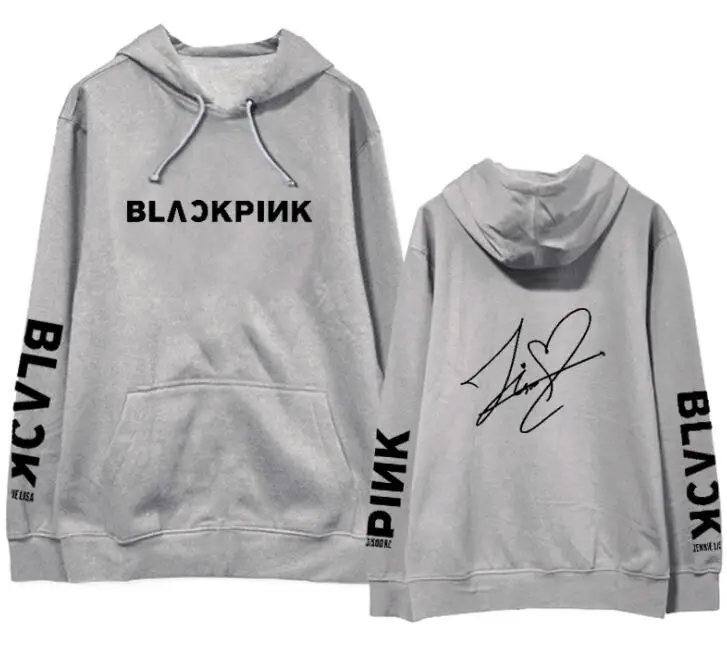 fleece Новое поступление, kpop k-pop, черно-розовый пуловер с логотипом и подписью члена, толстовка унисекс, флисовая/тонкая черная, розовая толстовка - Цвет: fleece