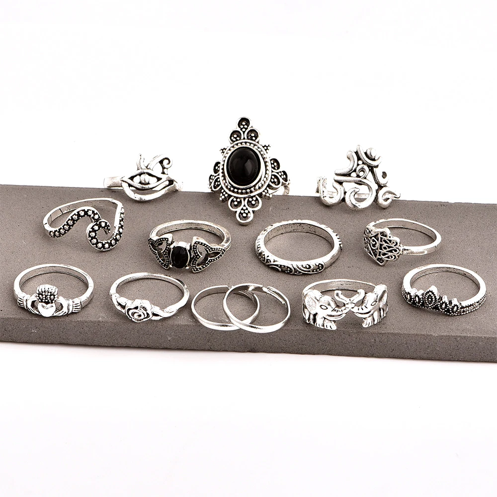 13 шт./компл. богемное Ретро модное кольцо на палец в виде слона серфинга цветка