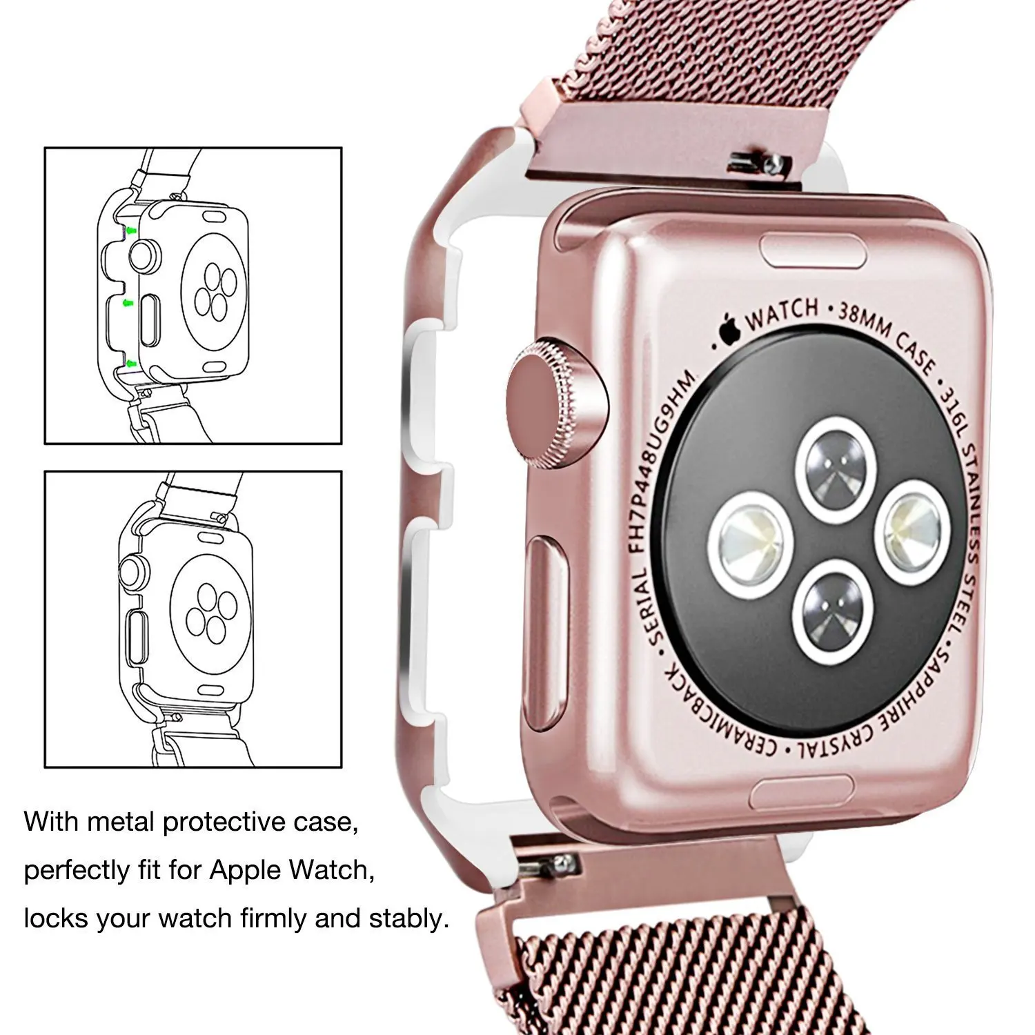 Миланский Браслет ремешок+ Защитный чехол для apple watch 4 44/40 мм для женщин/мужские часы, аксессуары для наручных часов iwatch серии, версия 1, 2, 3, ремешок 42/38 мм