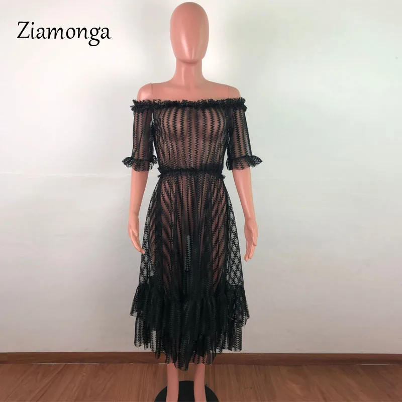 Ziamonga новые модные женские черные полосатые прозрачные кружевные платья с