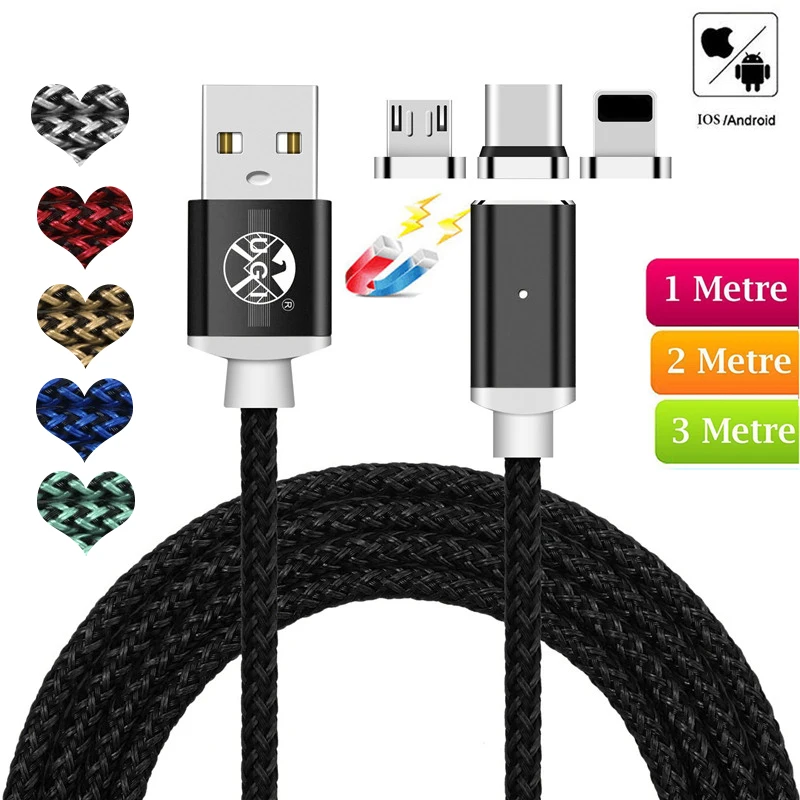 3 фута/6 футов/10 футов синий и красный светодиодный магнитный кабель Micro USB & Type C IOS