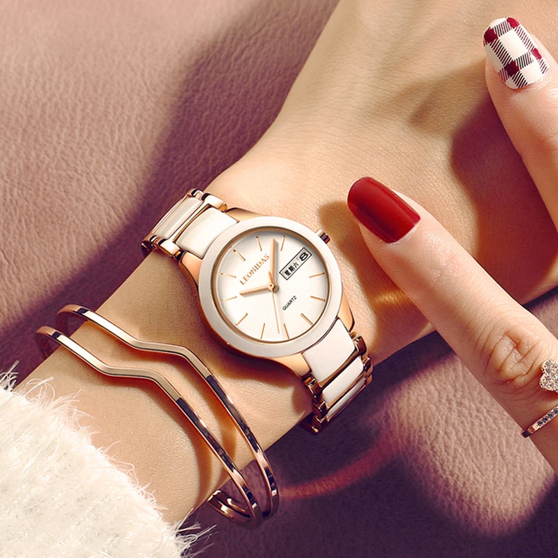 Дамы Bling Часы Керамические часы для женщин розовое золото смотреть Top Элитный