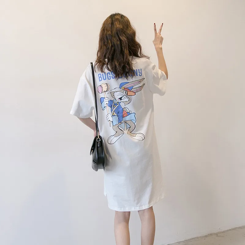 

Summer Maternity Cotton Dresses Cartoon Short Sleeve Dress Pregnancy Long TShirt Loose Dress Fashion Pregnant Women Clothes