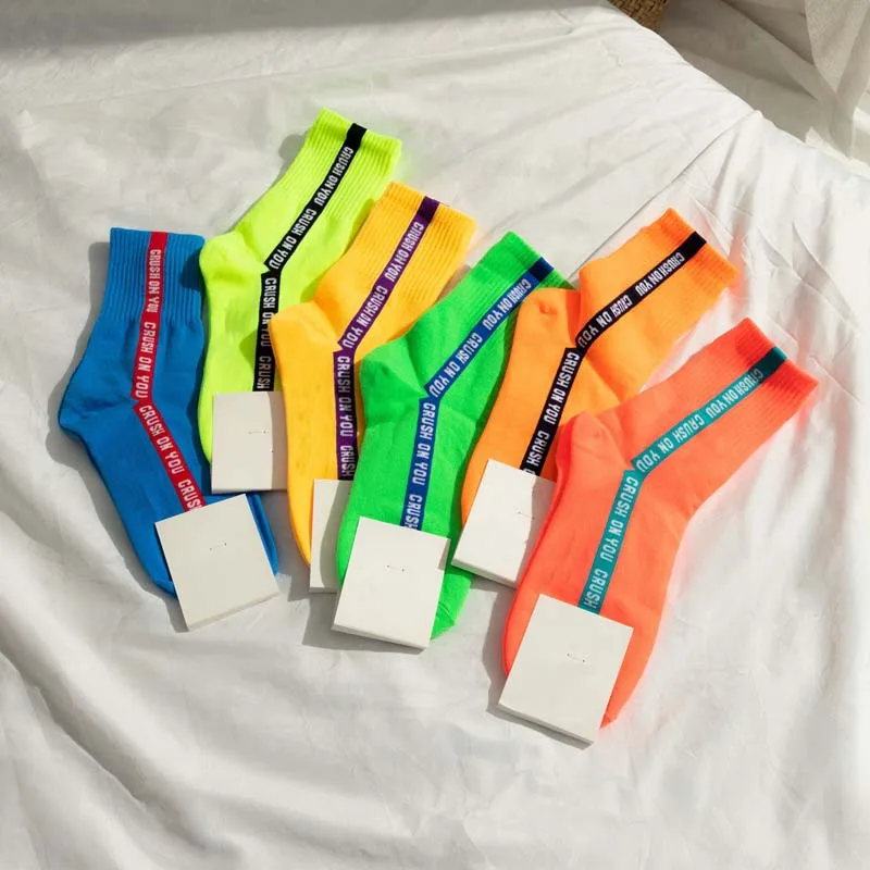 Korea Cotton Harajuku Breathable Colorful Candy Color Cartoon Cute Funny Happy Ladies Socks Letter Pattern Art Ankle Women | Женская