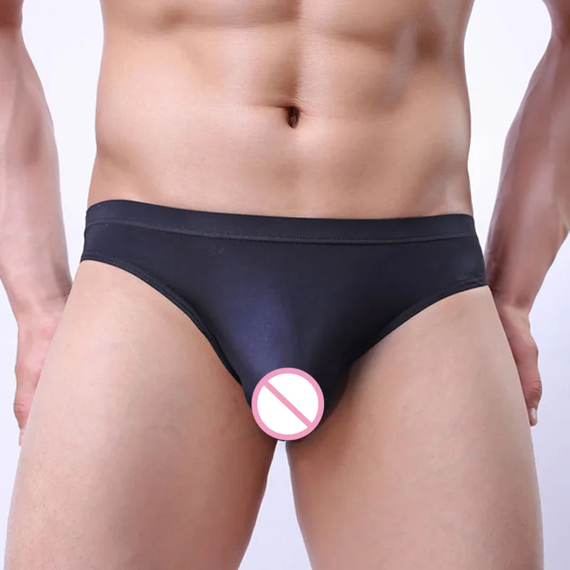 Мужские трусы брифы с U образным выпуклым мешочком черные гладкие дышащие