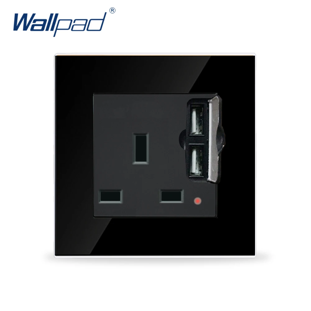 Британская розетка с двойным USB Wallpad роскошная черная Хрустальная стеклянная