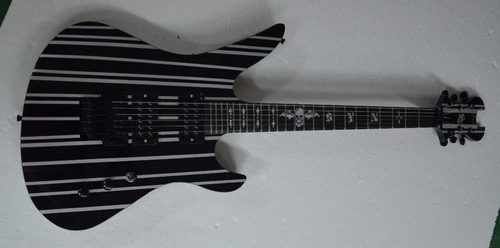 Электрогитара QShelly Черная/белая линия логотип strape skull floyd rose locking nut Sch ebony|shopping musical