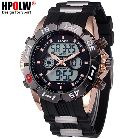 Color 3 HPOLW Брендовые мужские спортивные часы модные Chronos резиновые мужские водонепроницаемые светодиодный цифровые часы мужские военные часы Relogio Masculino - Цвет: Color 3