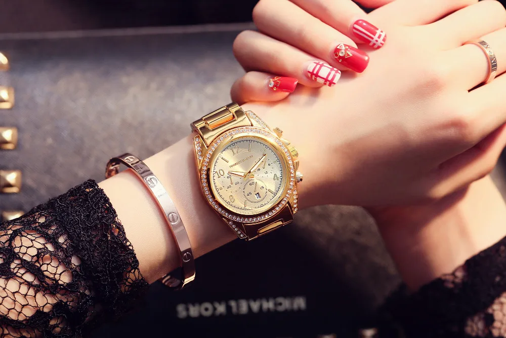 Розовое золото люксовый бренд HM женские модные часы 2016 Reloj Mujer Мужские кварцевые