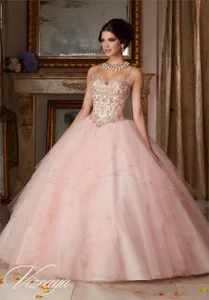 2020 Cheap Hot Pink Blue Quinceanera Dresses Ball Gown Organza Crystals Beaded Ruffles Sweet 16 Dressess Vestido De 15 Anos