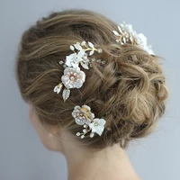 floralbride handmade crystal rhinestone pearls flower wedding hair comb set bridal headdress hair accessories women jewelry