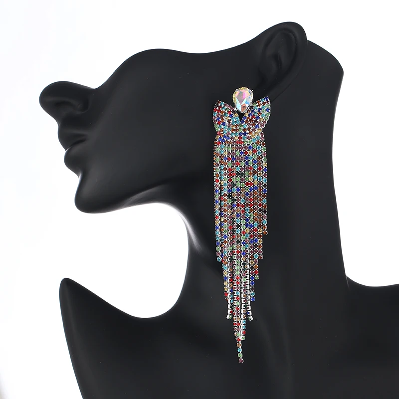 Женские серьги подвески с крыльями цветные стразы ювелирное украшение изделие