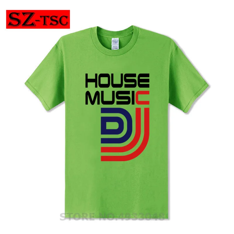Футболка мужская с круглым вырезом хлопок принтом надписью House Music DJ модная