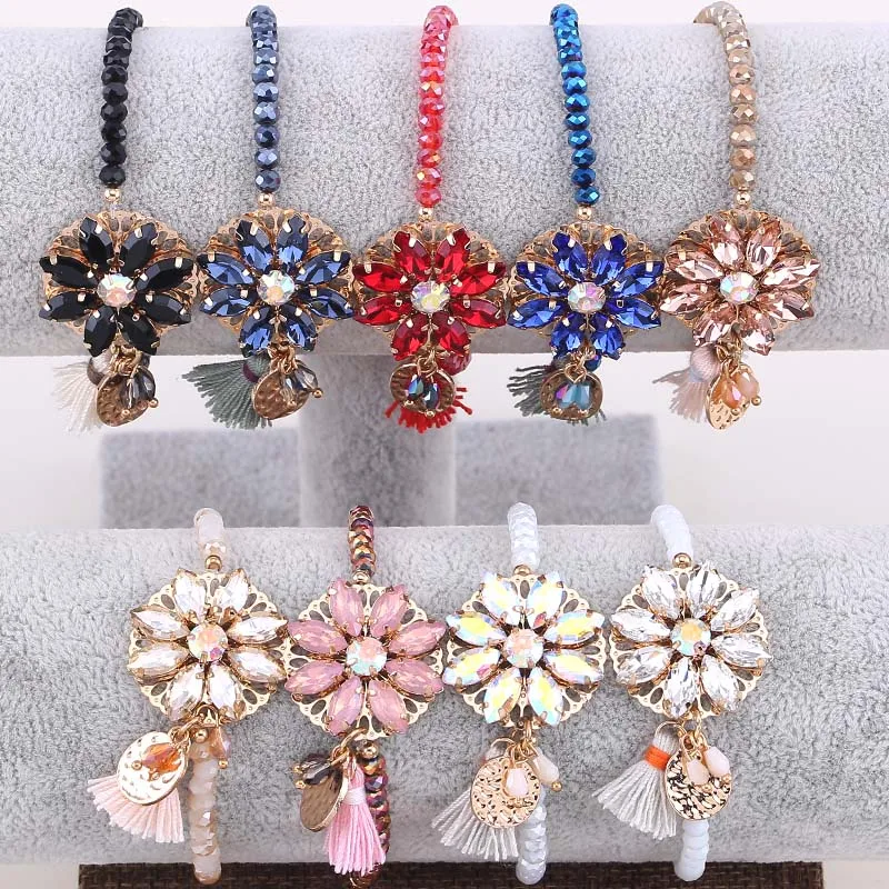 Sehuoran Bracelets &amp Bangles For Woman Copper Shell Crystal Bead With Stone Tassel Bohemian Adjustment | Украшения и