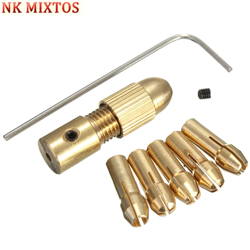 7Pcs 0.5-3mm Small Electric Brass Drill Bit Chuck Motor Shaft Clamp With Allen Wrench Power Tool Accessory | Инструменты