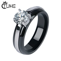 four jaw set rhinestone women rings never fade color black ceramic with cz crystal rings wedding gift